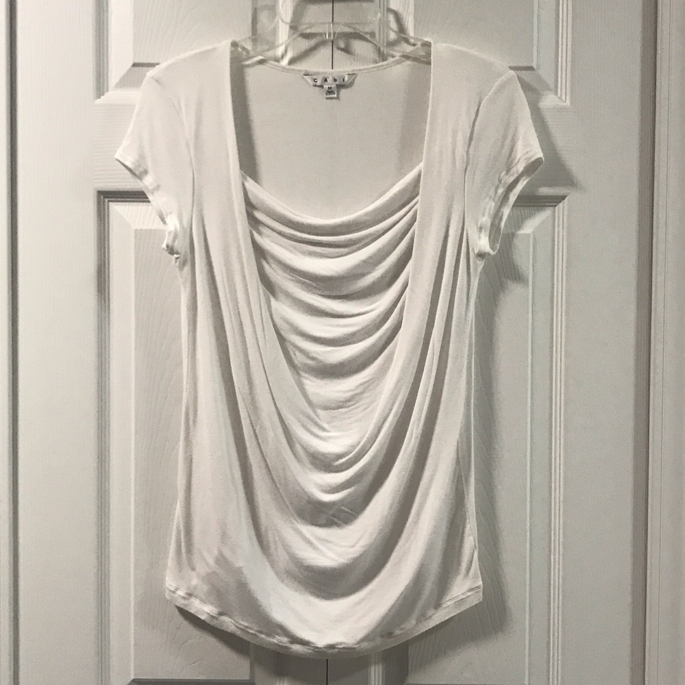 CAbi White Draped Short Sleeve Tee